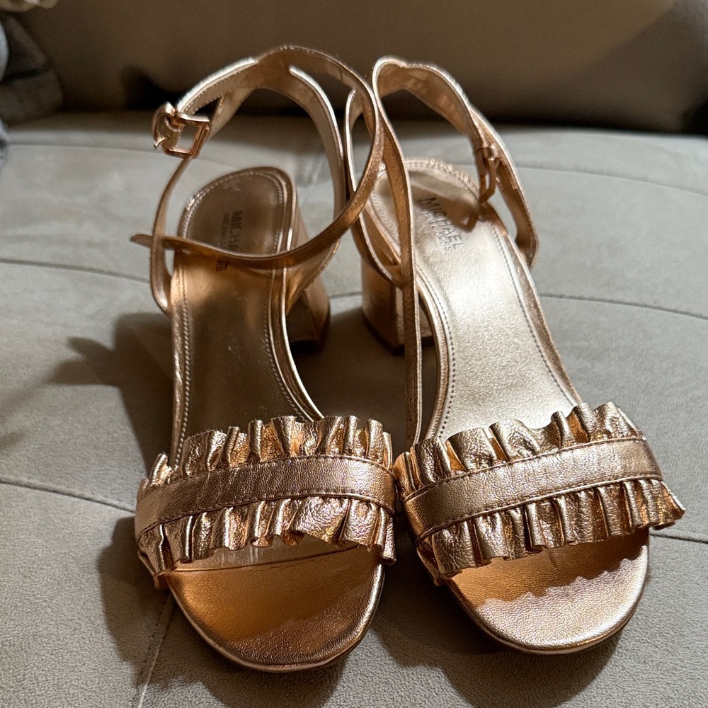 MICHAEL Michael Kors Gold Ruffle Block Heels